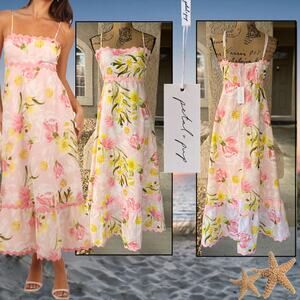 Petal & Pup Layla Floral Cotton & Linen Rickrack Trim Maxi Sundress Size XL New